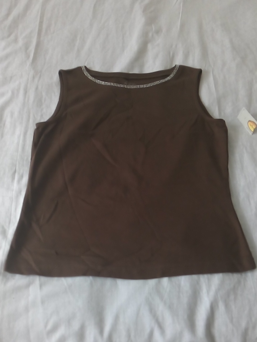 Talbots Sleeveless Brown Knit Top with Rhinestone Trim
